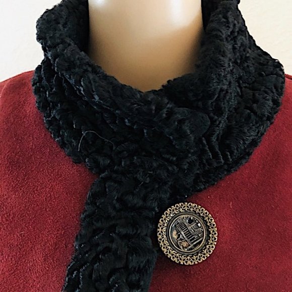 Burgundy Persian Lamb Swing Coat w/ Sheep Fur Trim - Picture 4 of 8